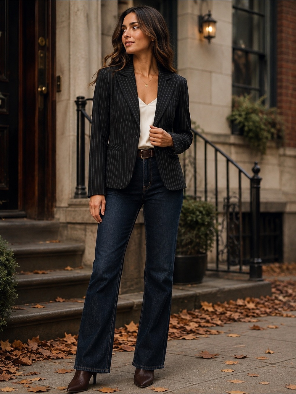 A. Byer Black Pinstripe Blazer Size L Single Button Y2K Workwear